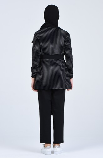 Striped Tunic Pants Double Suit 2008-04 Black 2008-04