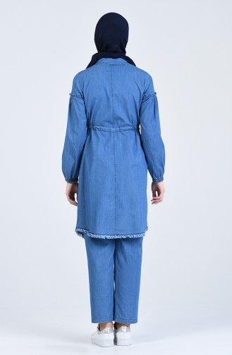 Beli Büzgülü Tunik Pantolon İkili Takım 2000-01 Kot Mavi