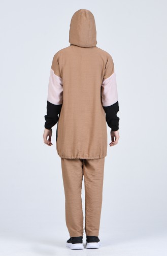 Kapüşonlu Tunik Pantolon İkili Takım 2036-06 Camel