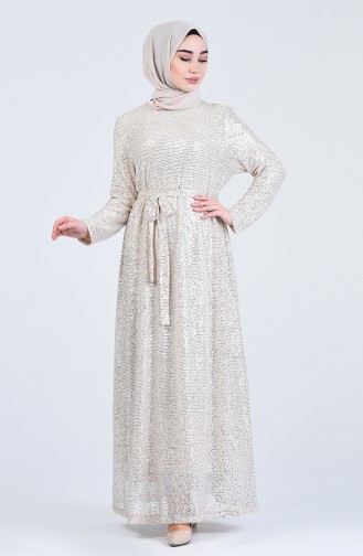 Beige Hijab Evening Dress 3020-01