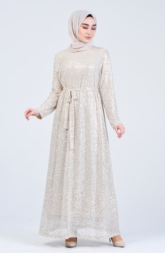 Beige Hijab Evening Dress 3020-01