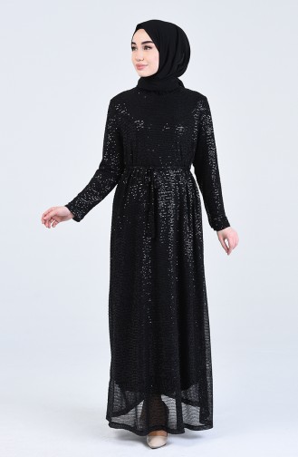 Sequined Evening Dress 3020-02 Black 3020-02