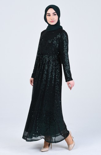 Sequined Evening Dress 3020-03 Emerald Green 3020-03