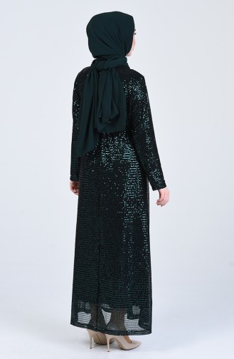 Sequined Evening Dress 3020-03 Emerald Green 3020-03