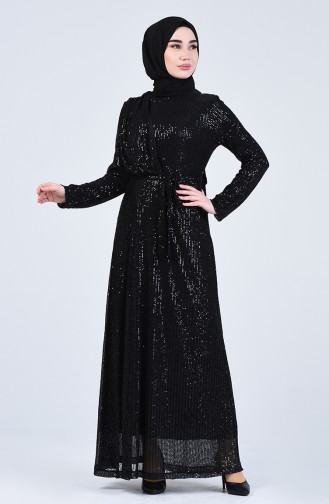 Sequined Evening Dress 3021-01 Black 3021-01