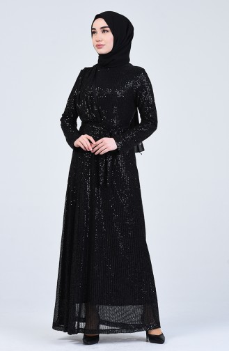 Sequined Evening Dress 3021-01 Black 3021-01