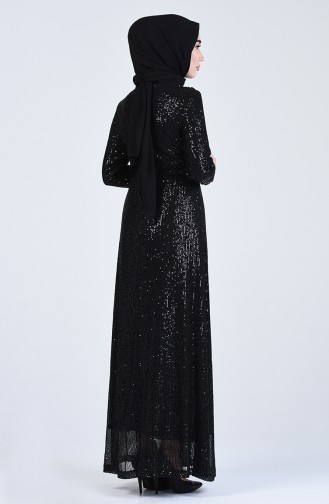 Sequined Evening Dress 3021-01 Black 3021-01