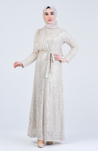 Sequined Evening Dress 3021-02 Beige 3021-02