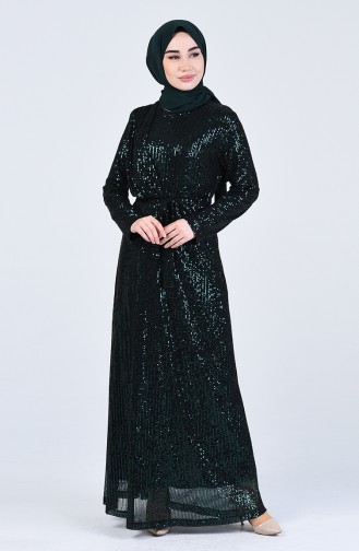Sequined Evening Dress 3021-03 Emerald Green 3021-03