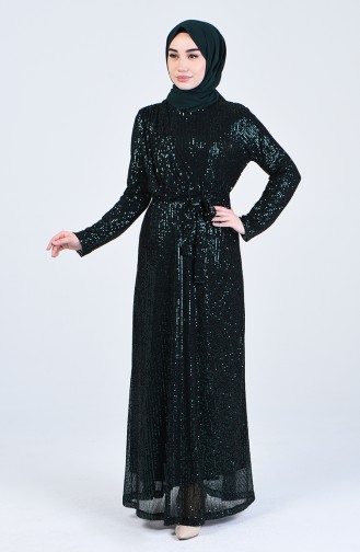 Sequined Evening Dress 3021-03 Emerald Green 3021-03