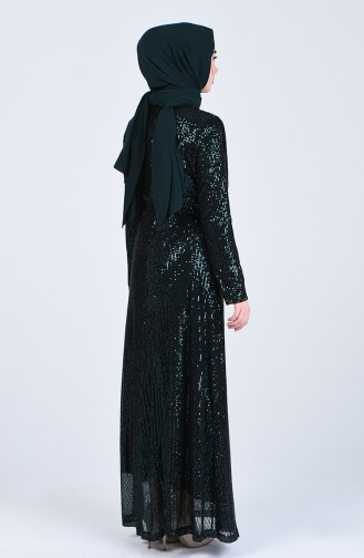 Sequined Evening Dress 3021-03 Emerald Green 3021-03