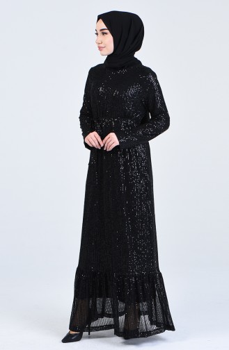 Sequined Evening Dress 3022-01 Black 3022-01