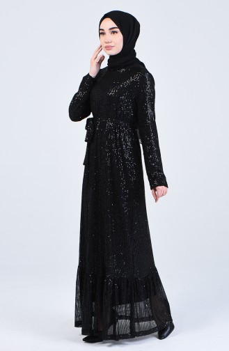 Sequined Evening Dress 3022-01 Black 3022-01