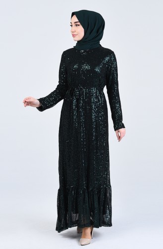 Sequined Evening Dress 3022-02 Emerald Green 3022-02
