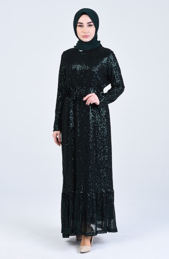 Sequined Evening Dress 3022-02 Emerald Green 3022-02