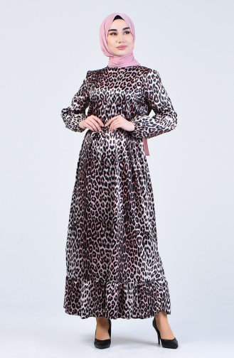 Leopard Print Belted Dress 2125-01 Black Coral 2125-01