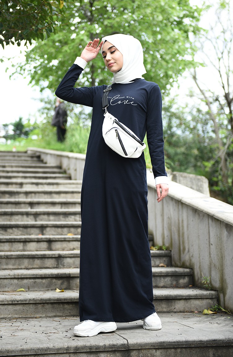 Navy Blue Hijab Dress 0506 03 Sefamerve