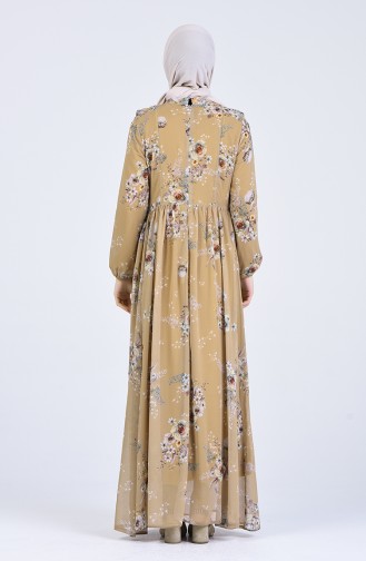 Tie Collar Patterned Dress 2223-01 Caramel 2223-01