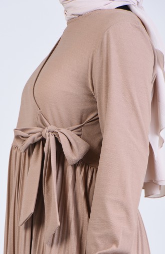 Büyük Beden Yandan Bağlamalı Elbise 8024-01 Vizon