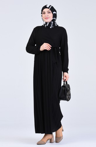 Büyük Beden Yandan Bağlamalı Elbise 8024-03 Siyah