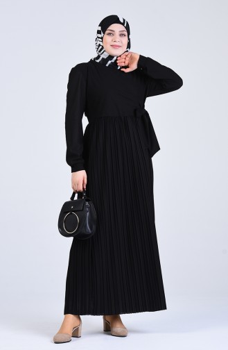 Büyük Beden Yandan Bağlamalı Elbise 8024-03 Siyah