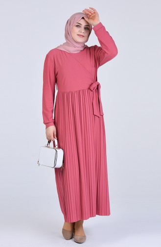 Beige-Rose Hijab Kleider 8024-05