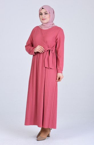 Beige-Rose Hijab Kleider 8024-05