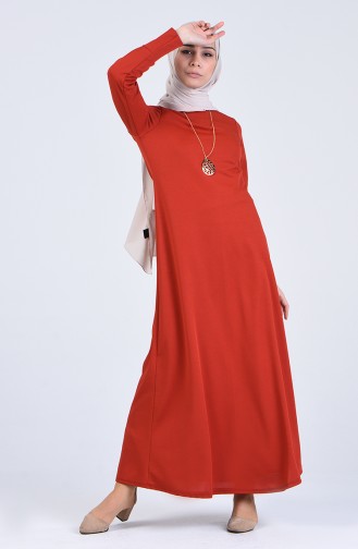 Brick Red Hijab Dress 3049-04