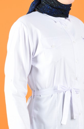 Büyük Beden Düğmeli Gömlek Tunik 4073-01 Beyaz