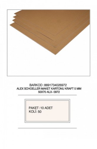Alex 50X70 5 Mm Kraft Köpüklü Maket Kartonu
