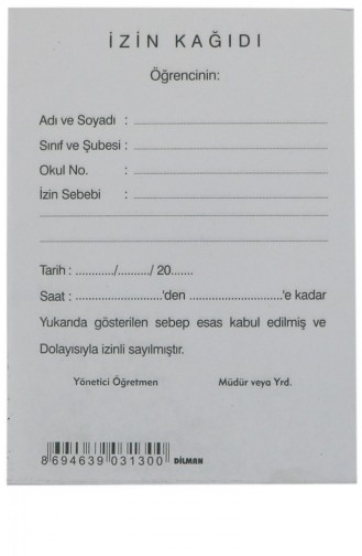 Dilman Öğrenci İzin Kağıdı 100 Lü