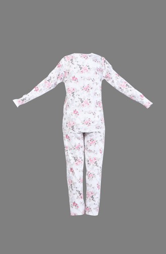 Desenli Pijama Takım 9007-01 Ekru Pudra