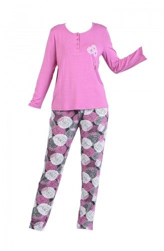 Düğmeli Uzun Kollu Pijama Takım 2008-01 Koyu Lila