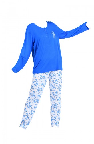 Büyük Beden Desenli Pijama Takım 3003-01 Saks