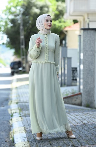 Sea Green Hijab Evening Dress 8107-06