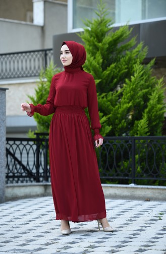 Claret Red Hijab Dress 8154-02