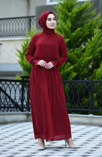 Weinrot Hijab Kleider 8154-02