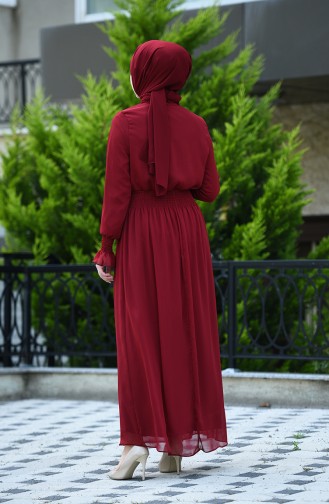 Claret Red Hijab Dress 8154-02