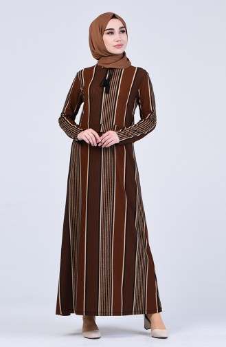 Çizgili Elbise 0221D-01 Kahverengi