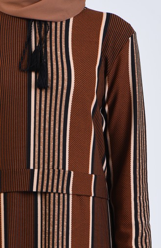 Striped Dress 0221d-01 Brown 0221D-01