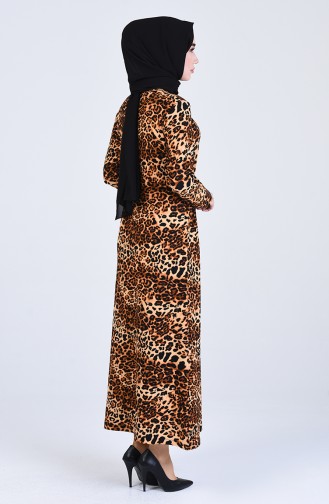 Gathered waist Leopard Print Dress 0222d-01 Brown 0222D-01