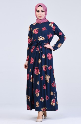 Navy Blue Hijab Dress 5708E-02