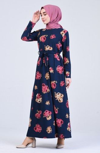 Navy Blue Hijab Dress 5708E-02