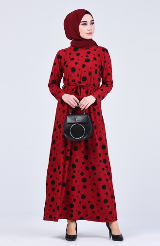 Claret Red Hijab Dress 5708F-04