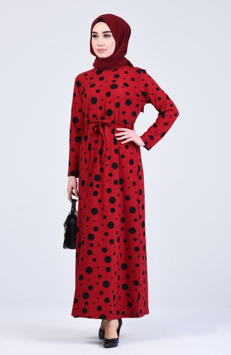Claret Red Hijab Dress 5708F-04