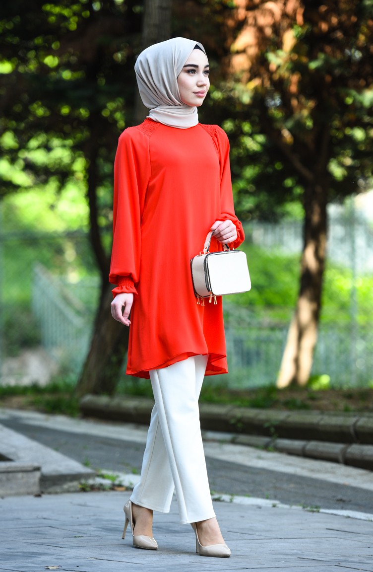 Gipeli Abiye Tunik 8153-02 Nar Çiçeği