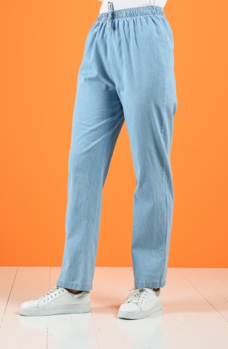 Beli Lastikli Kot Pantolon 4045-01 Buz Mavisi