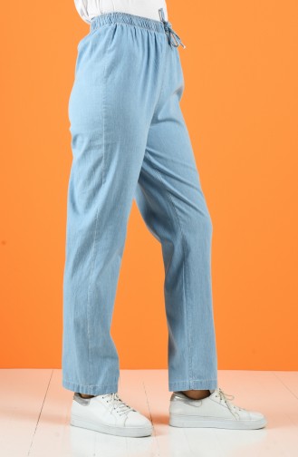 Beli Lastikli Kot Pantolon 4045-01 Buz Mavisi