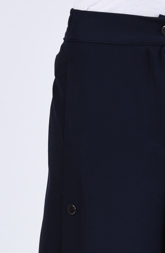 Button Detailed wide-leg Trousers 3101-01 Navy Blue 3101-01