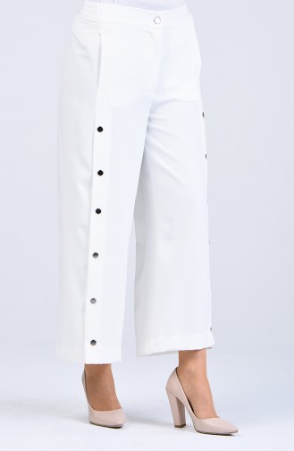 Button Detailed wide-leg Trousers 3101-02 Light Gray 3101-02